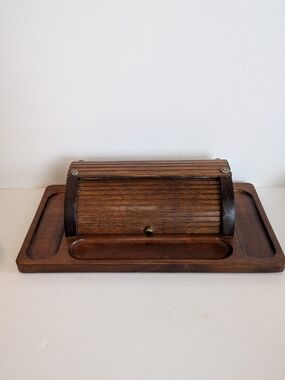 Vintage Wooden Roll-Top Desk Organizer Tray office Men's Valet Catchall Japan